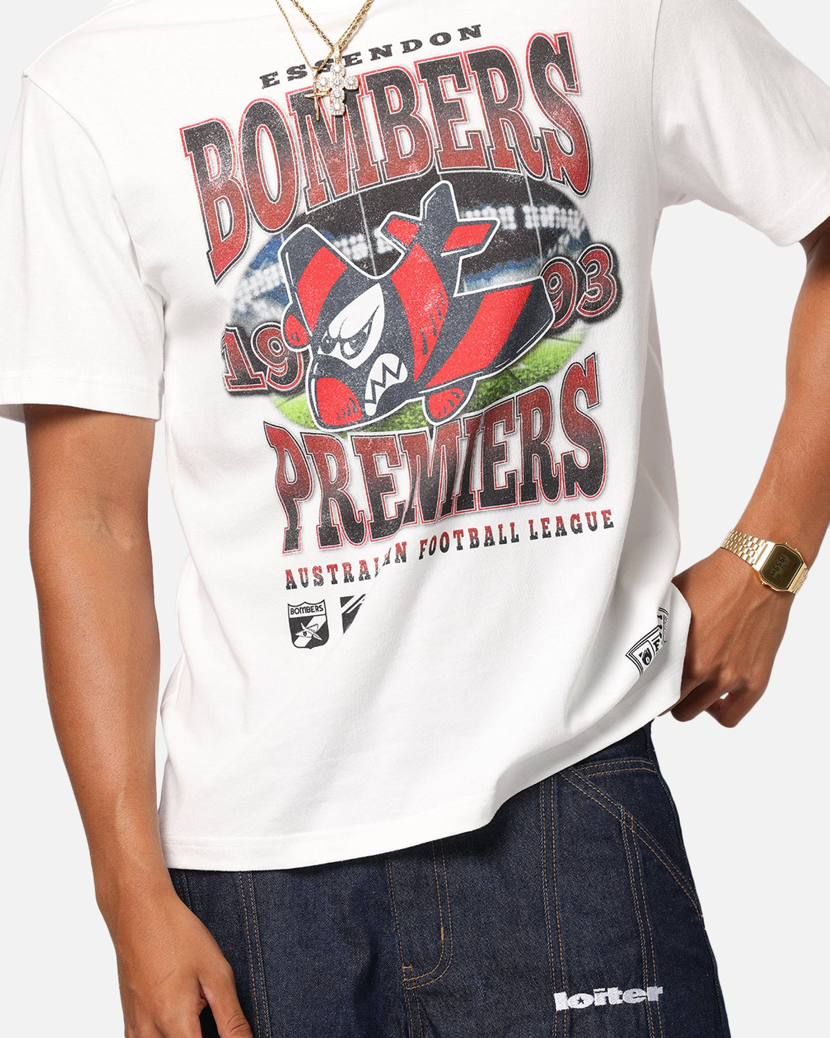 Mitchell & Ness Essendon Bombers Mascot T-Shirt Vintage White