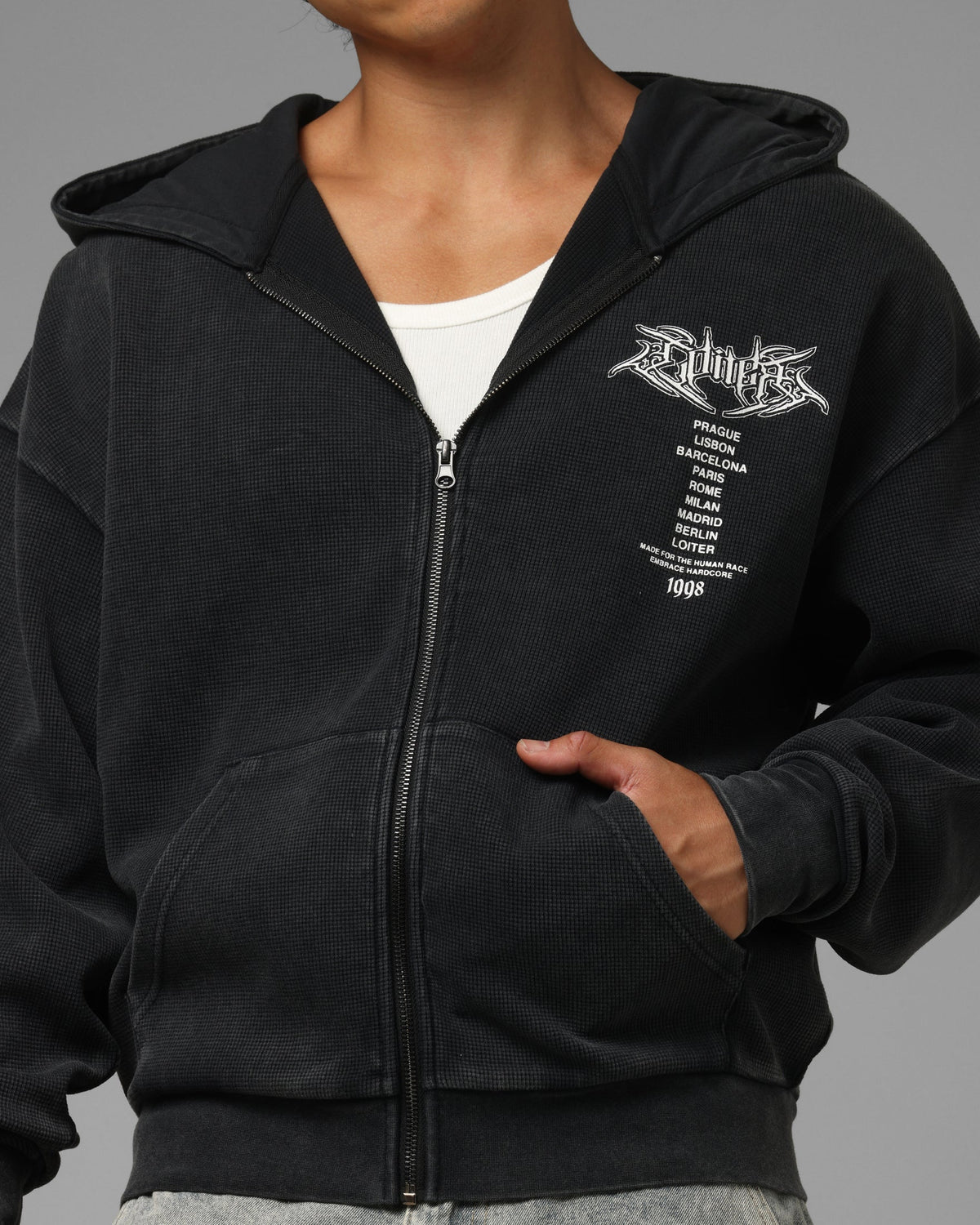 Loiter Waffle Zip Hoodie Black