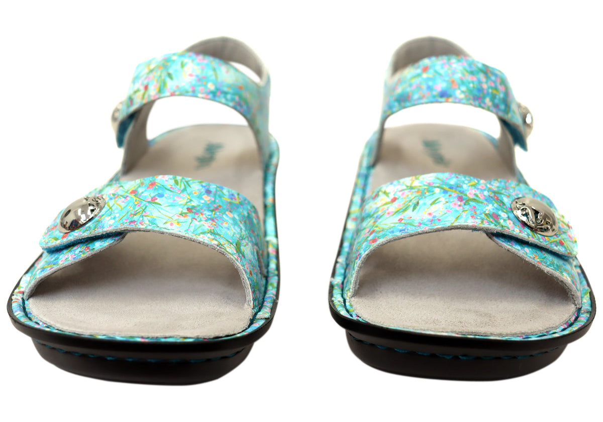 Alegria Vienna Womens Comfortable Leather Sandals Aqua Flora
