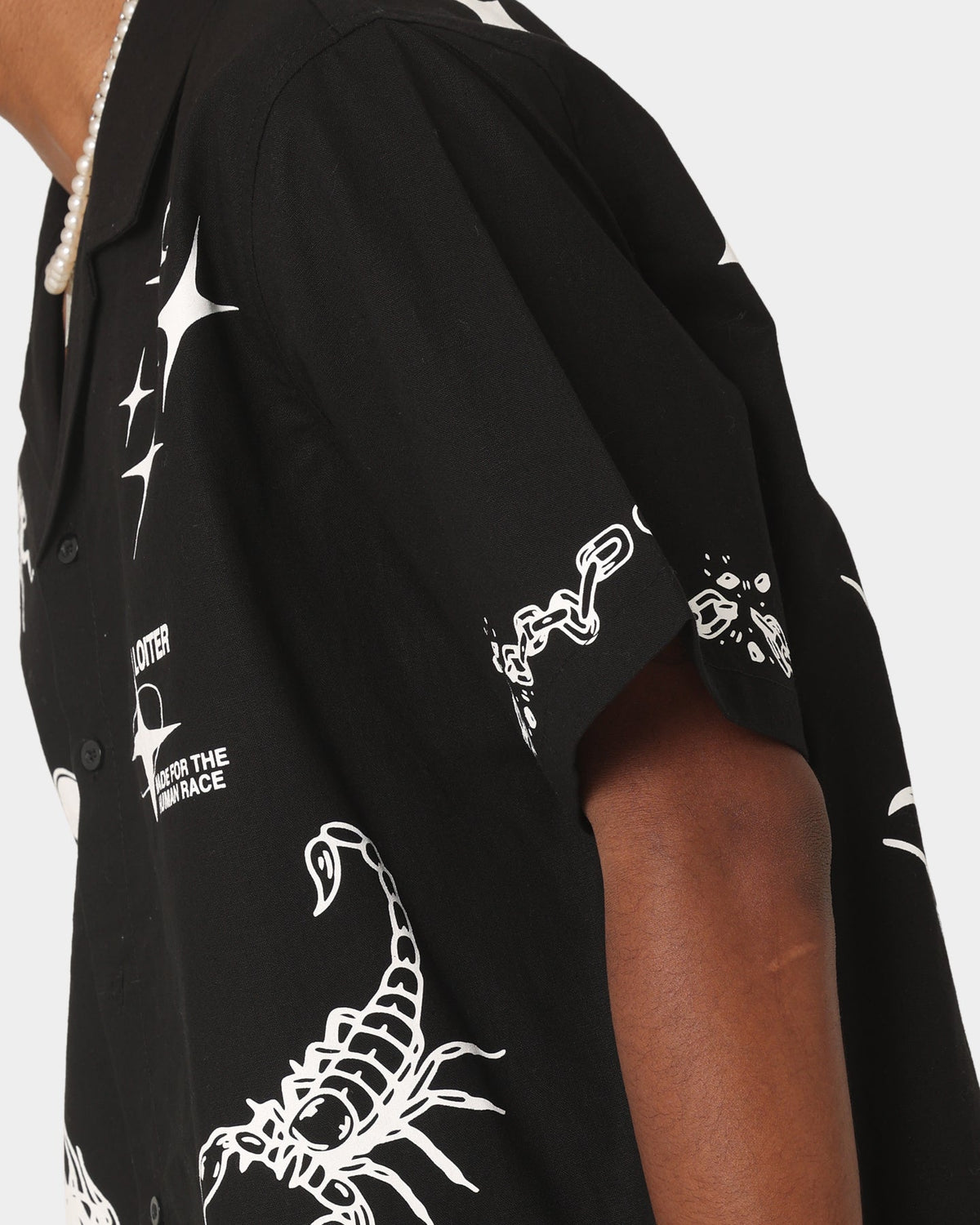 Loiter Tattoo Button Up Shirt Black