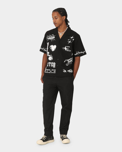 Loiter Tattoo Button Up Shirt Black