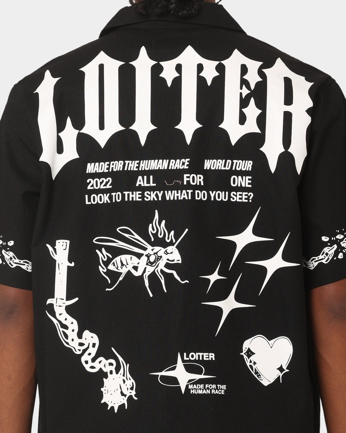 Loiter Tattoo Button Up Shirt Black