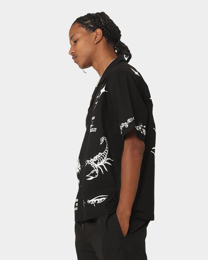 Loiter Tattoo Button Up Shirt Black