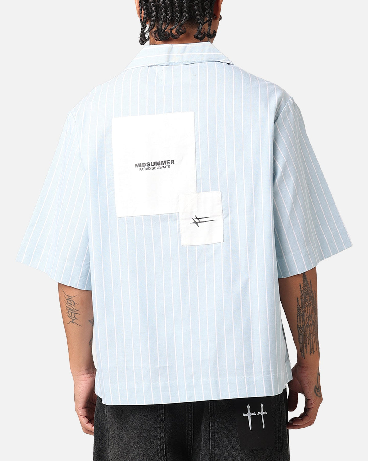 Loiter Studio Cropped Button Up Shirt Light Blue