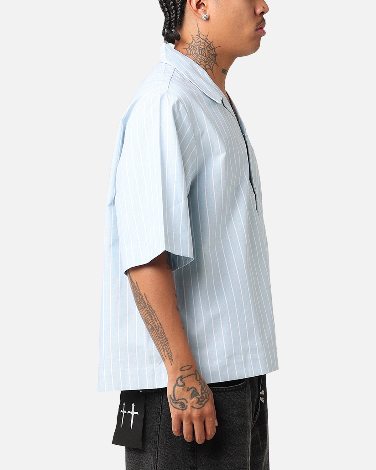 Loiter Studio Cropped Button Up Shirt Light Blue