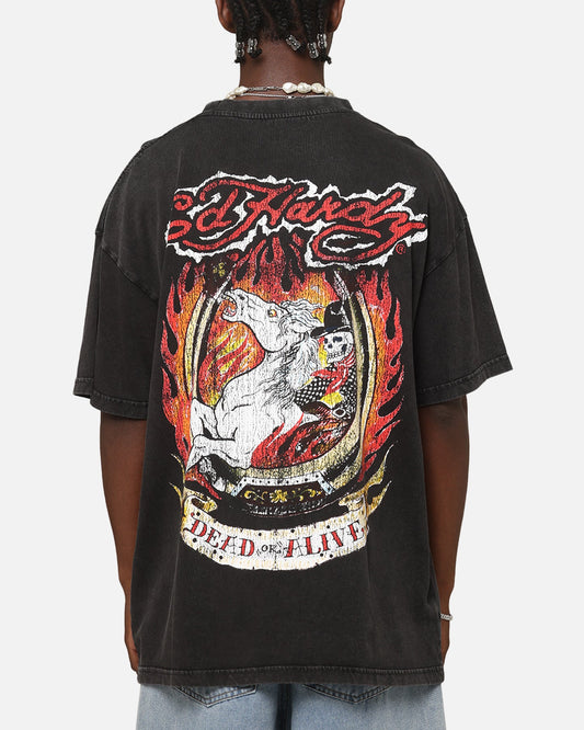 Ed Hardy Horse Power Vintage T-Shirt Black Acidwash