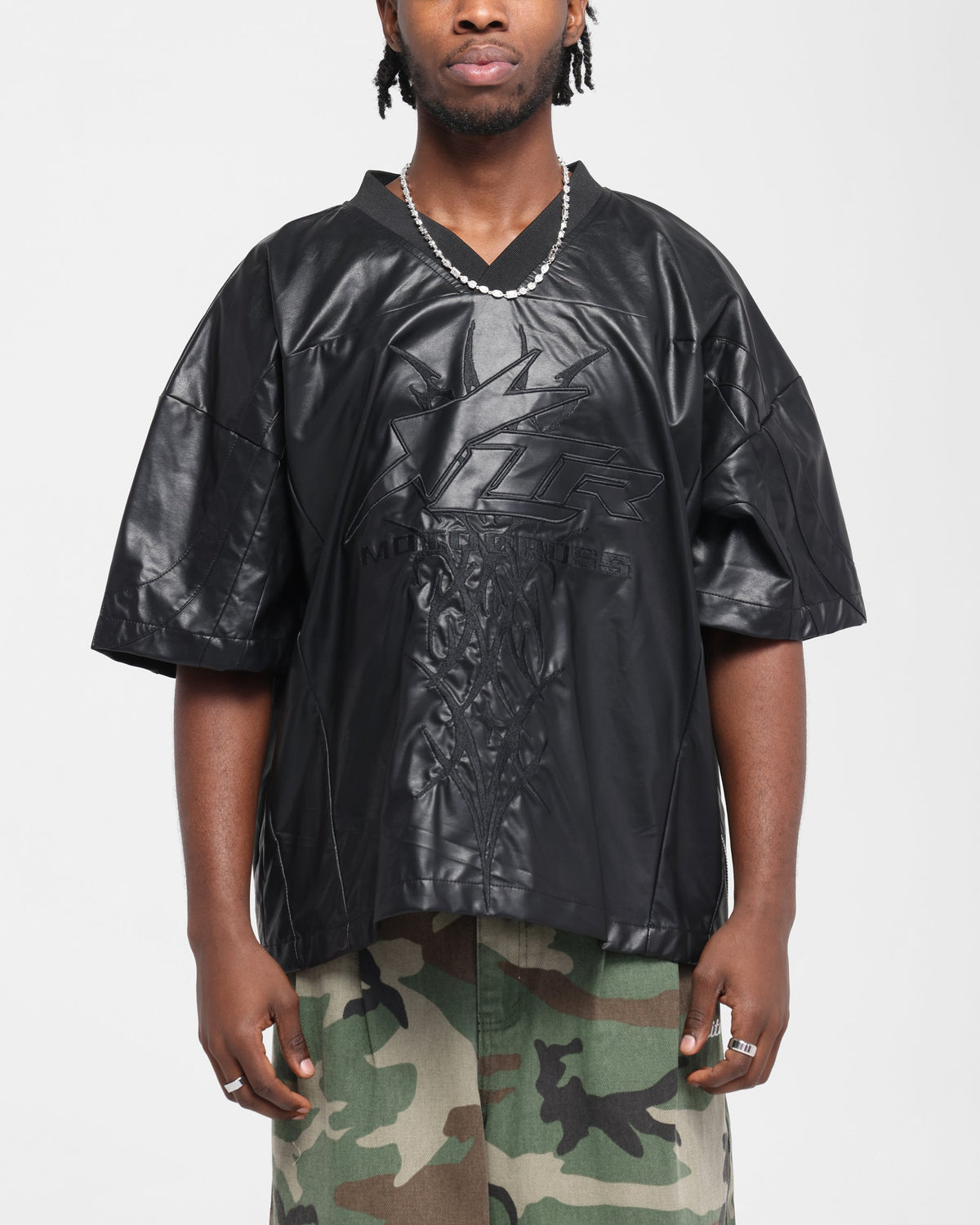 Loiter Vegan Leather Football Top Black