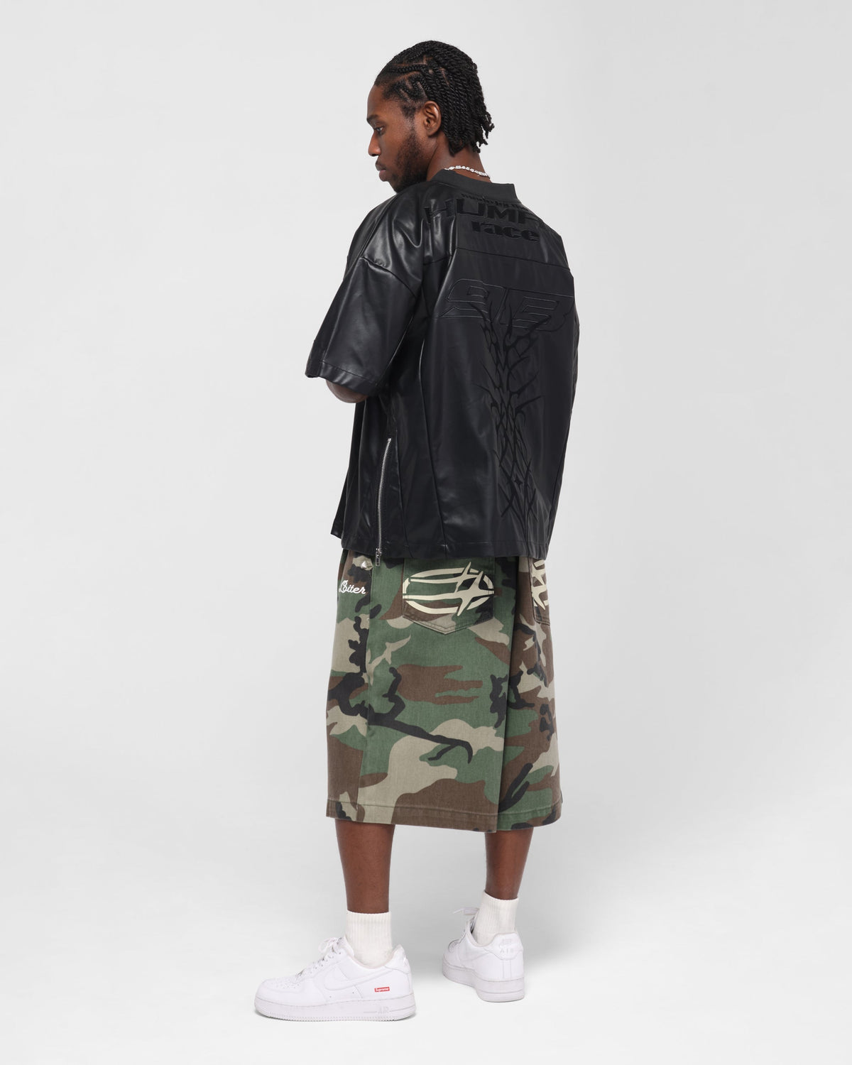 Loiter Vegan Leather Football Top Black