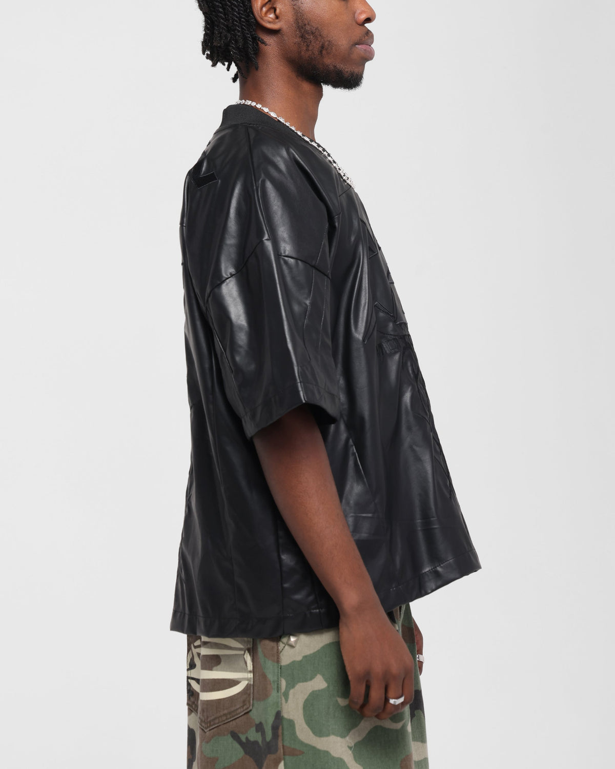 Loiter Vegan Leather Football Top Black