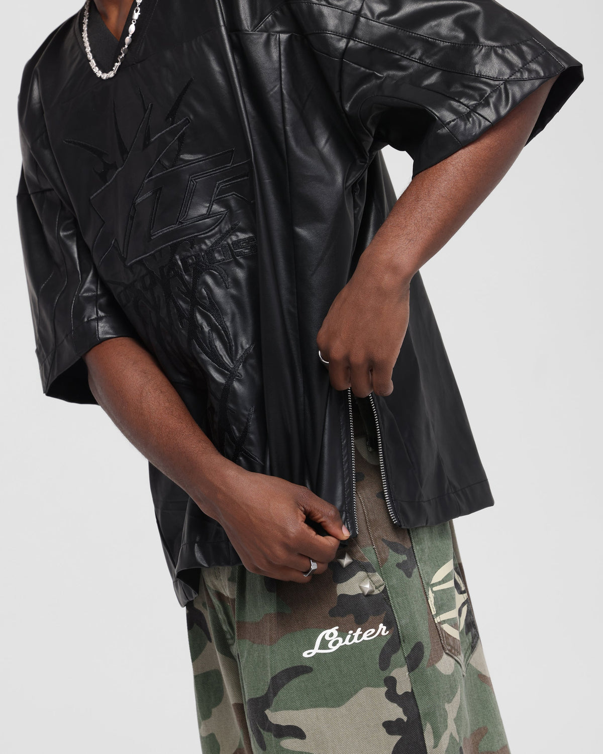 Loiter Vegan Leather Football Top Black