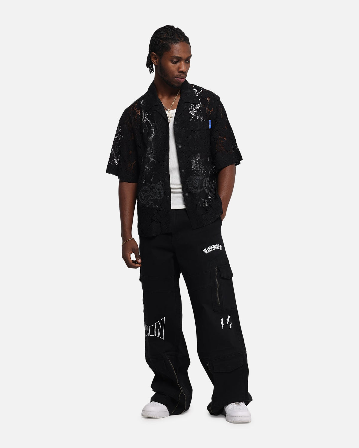 Loiter Lace Button Up Shirt Black