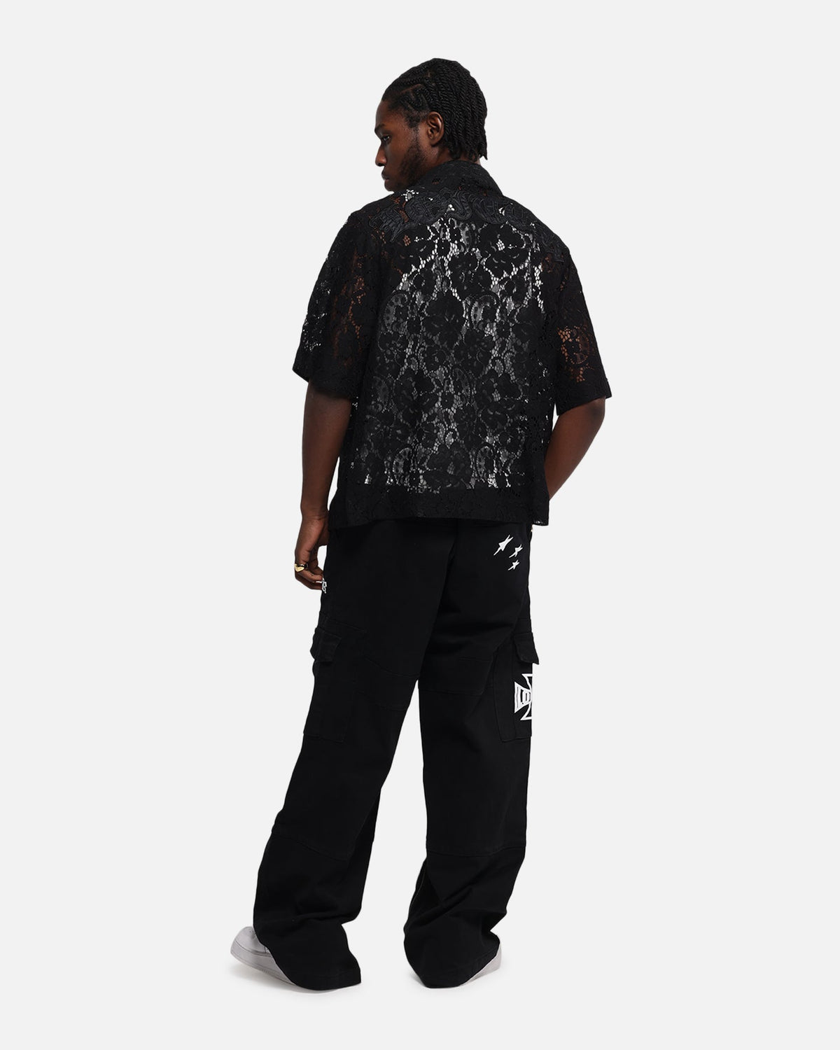 Loiter Lace Button Up Shirt Black