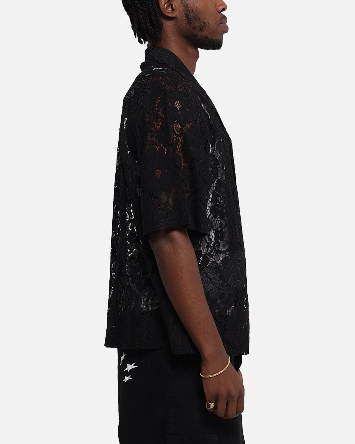 Loiter Lace Button Up Shirt Black