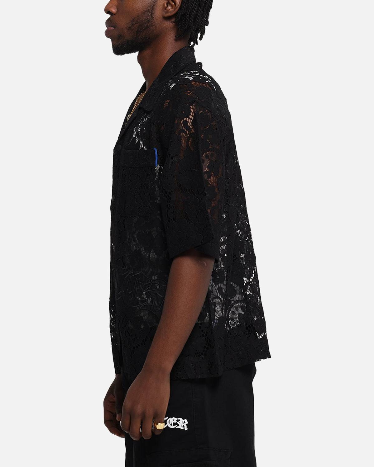 Loiter Lace Button Up Shirt Black