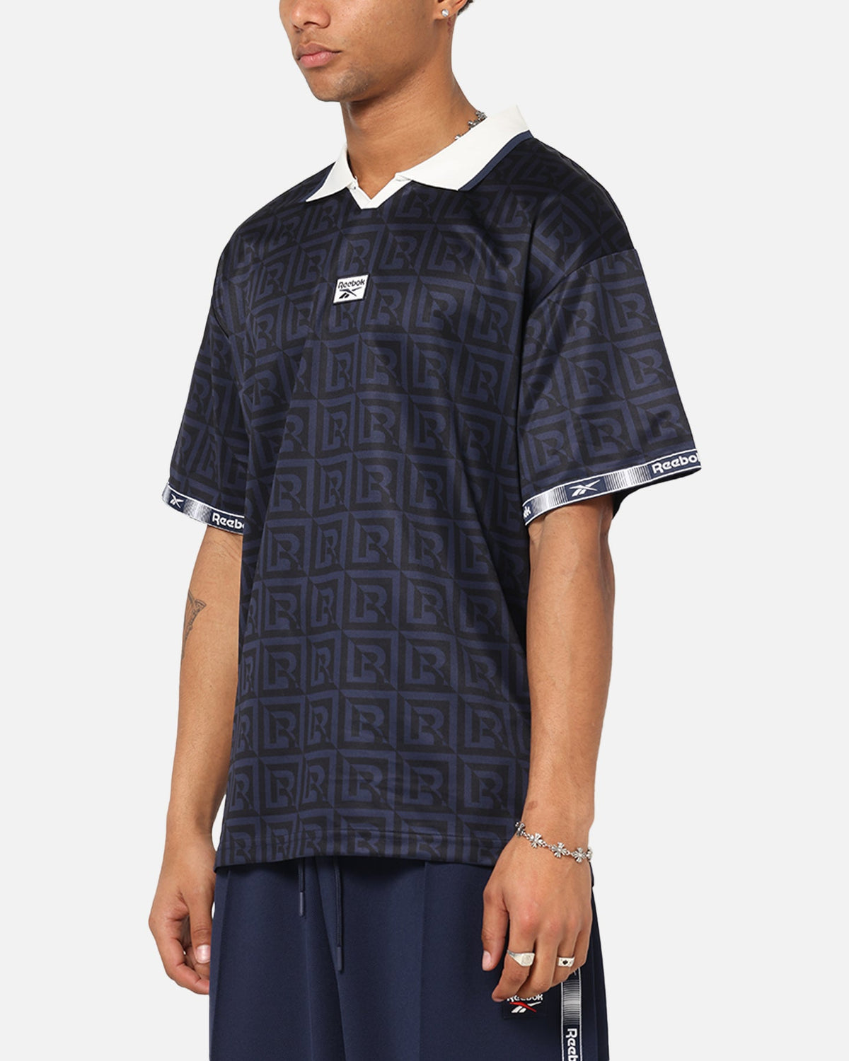 Reebok Monogram Football Polo T-Shirt Navy