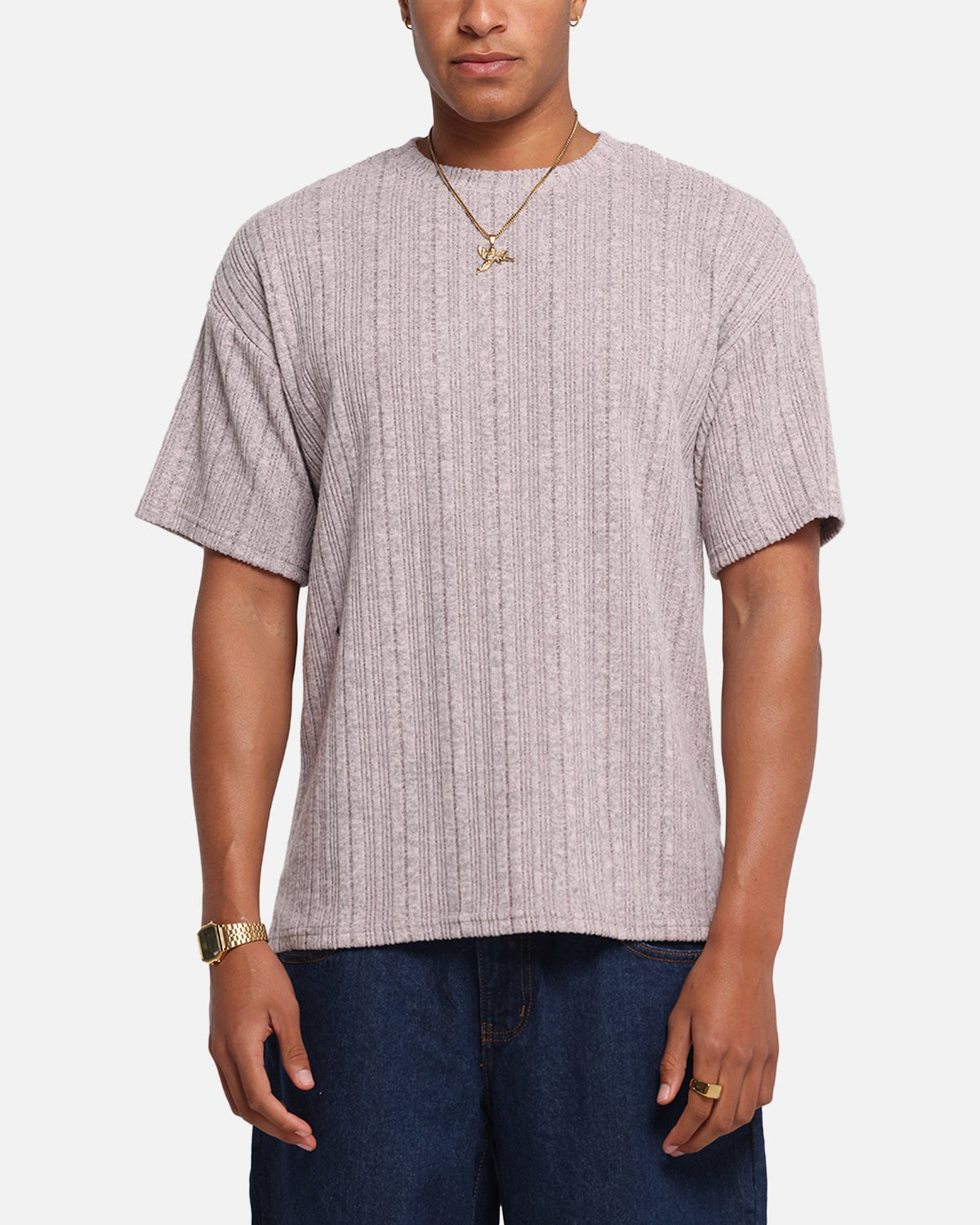 XXIII Rib Knit T-Shirt Pink Marle