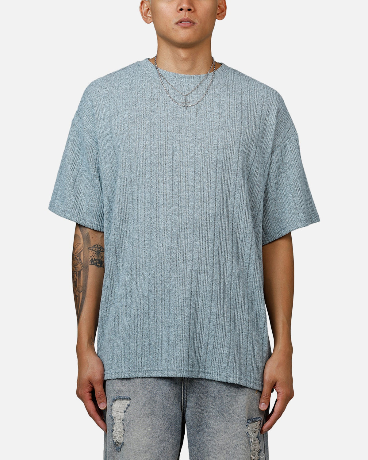 XXIII Rib Knit T-Shirt Blue Marle