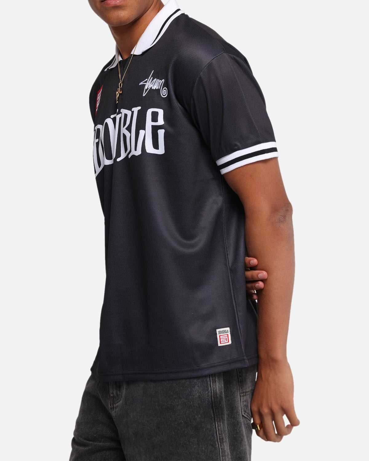 S Double Football Jersey Solid Black