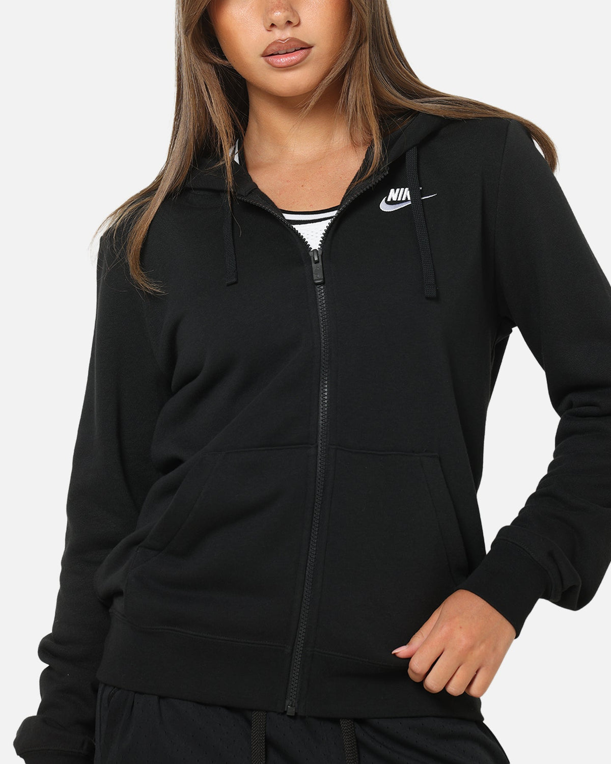Nike Women's Sportswear Club Fleece Full-Zip Hoodie Black/White