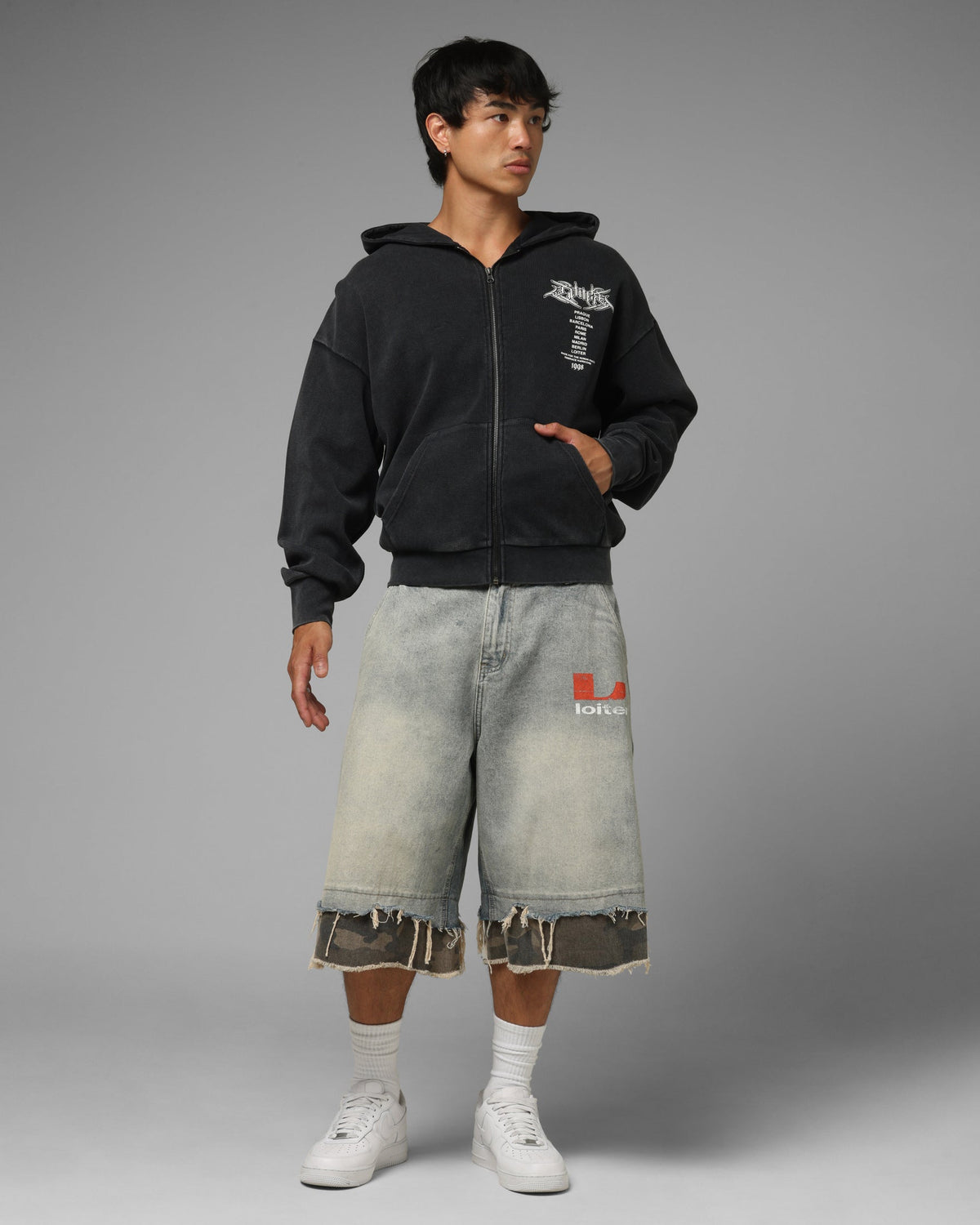 Loiter Waffle Zip Hoodie Black