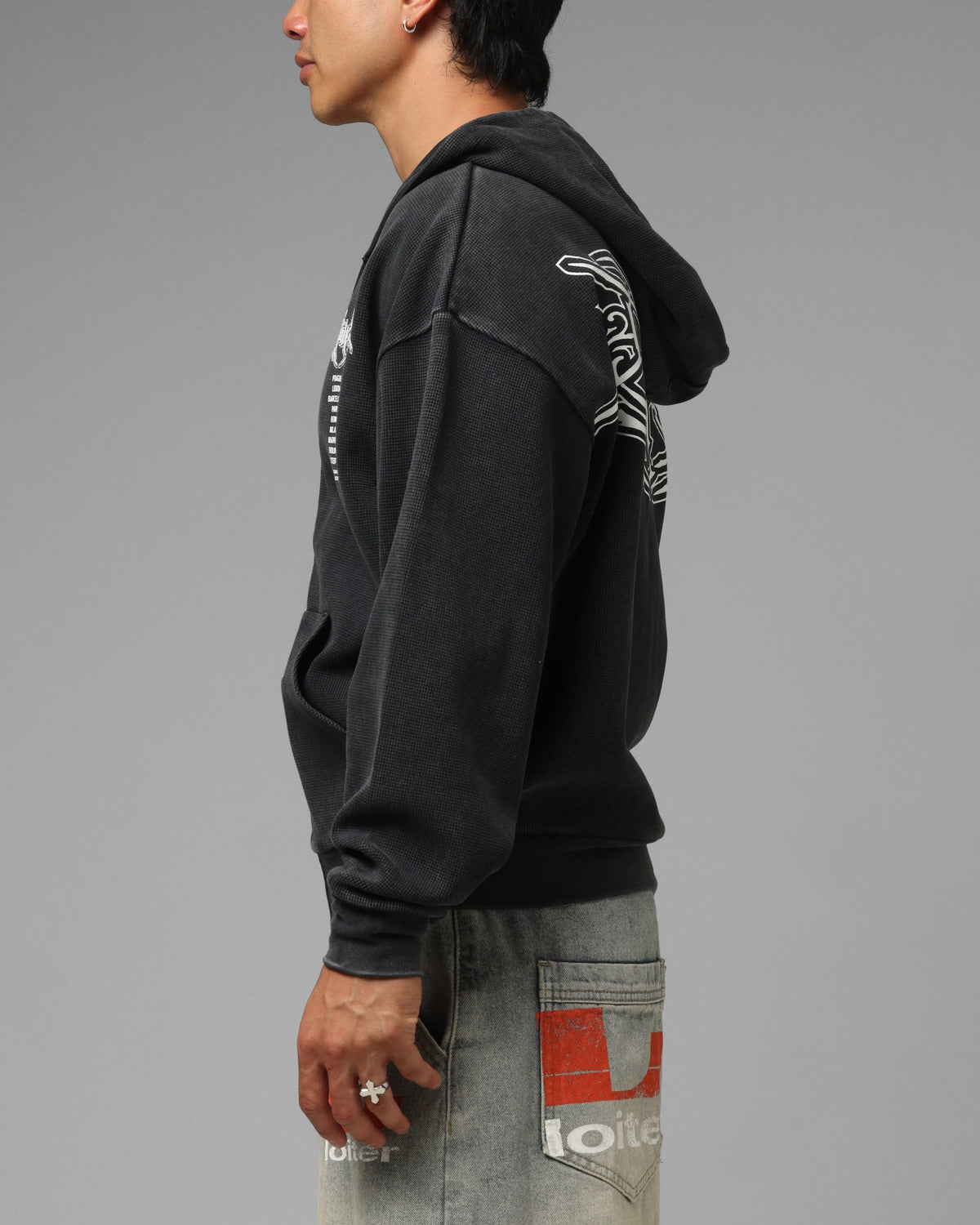Loiter Waffle Zip Hoodie Black