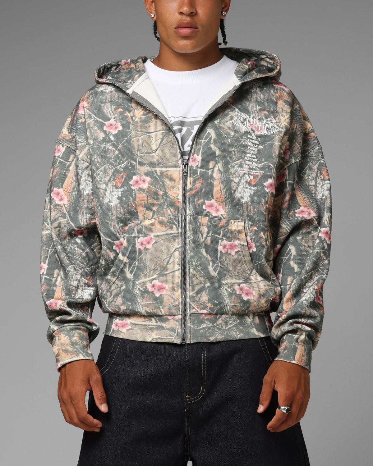 Loiter Waffle Zip Hoodie Pink Tree Camo