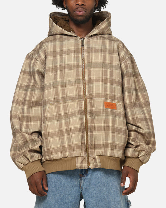 Carre Sherpa Lined Zip Hoodie Brown Plaid