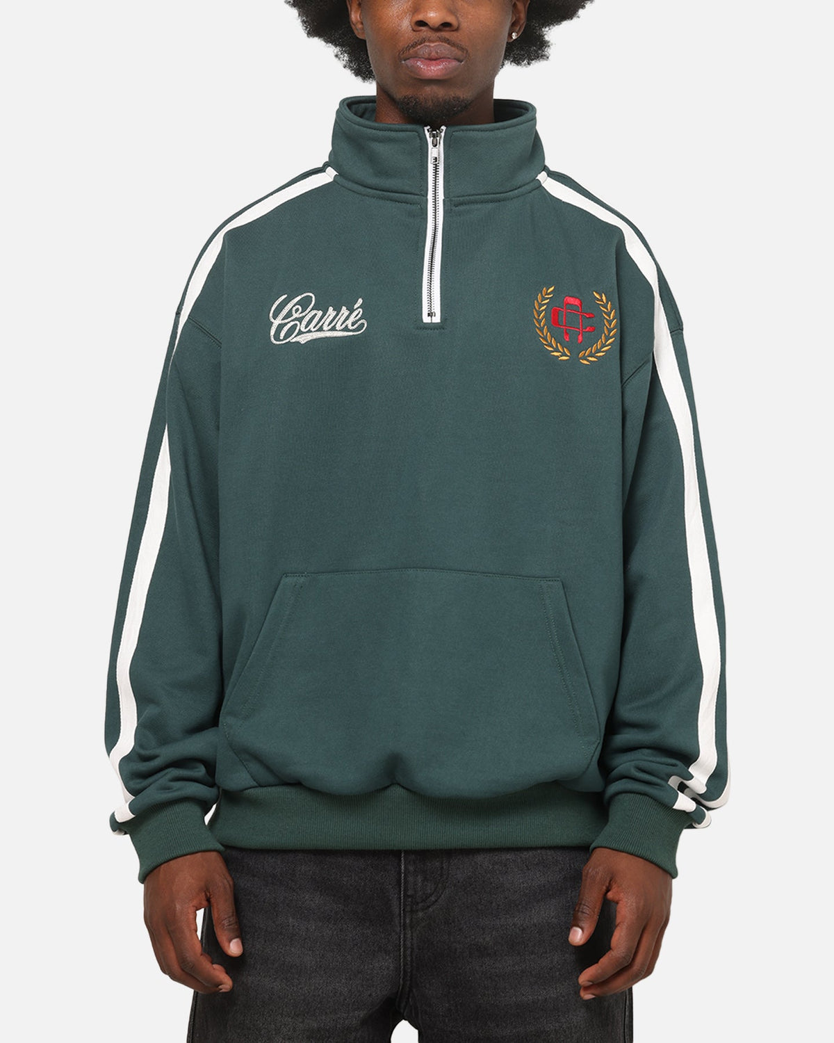 Carre Footie 1/4 Zip Crewneck Green/Off White