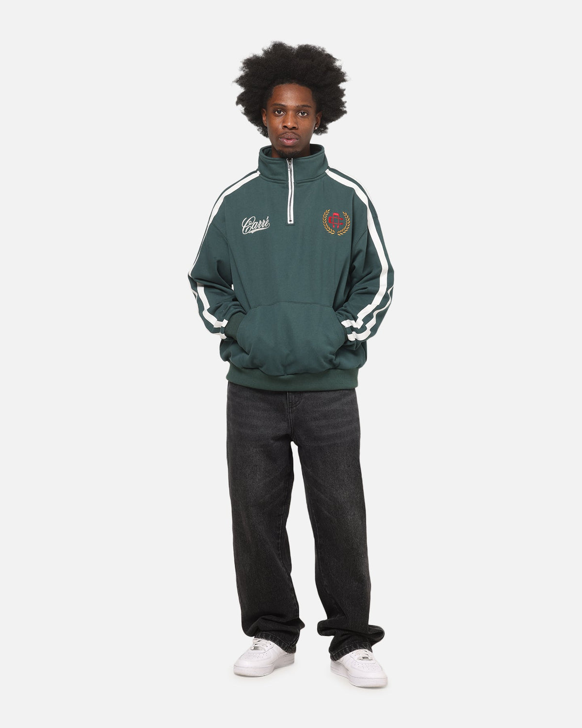 Carre Footie 1/4 Zip Crewneck Green/Off White
