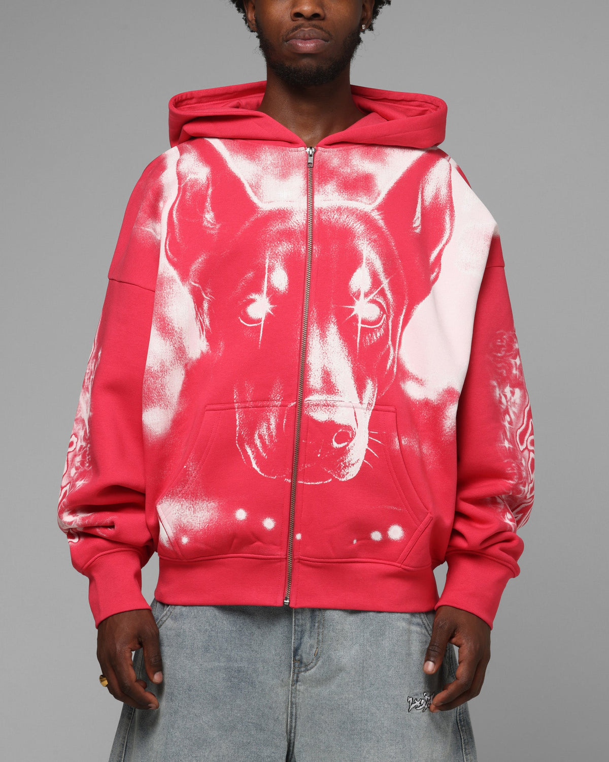 Loiter Dog Pound Airbrush Zip Hoodie Pink