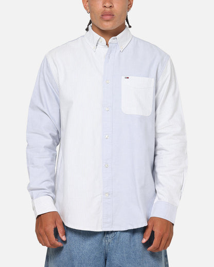 Tommy Jeans Relaxed Oxford Stripes Button Up Shirt Blue Pinstripe