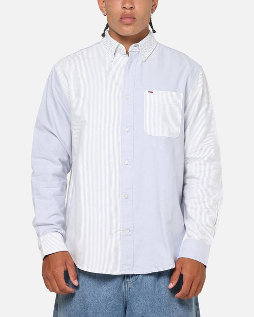 Tommy Jeans Relaxed Oxford Stripes Button Up Shirt Blue Pinstripe