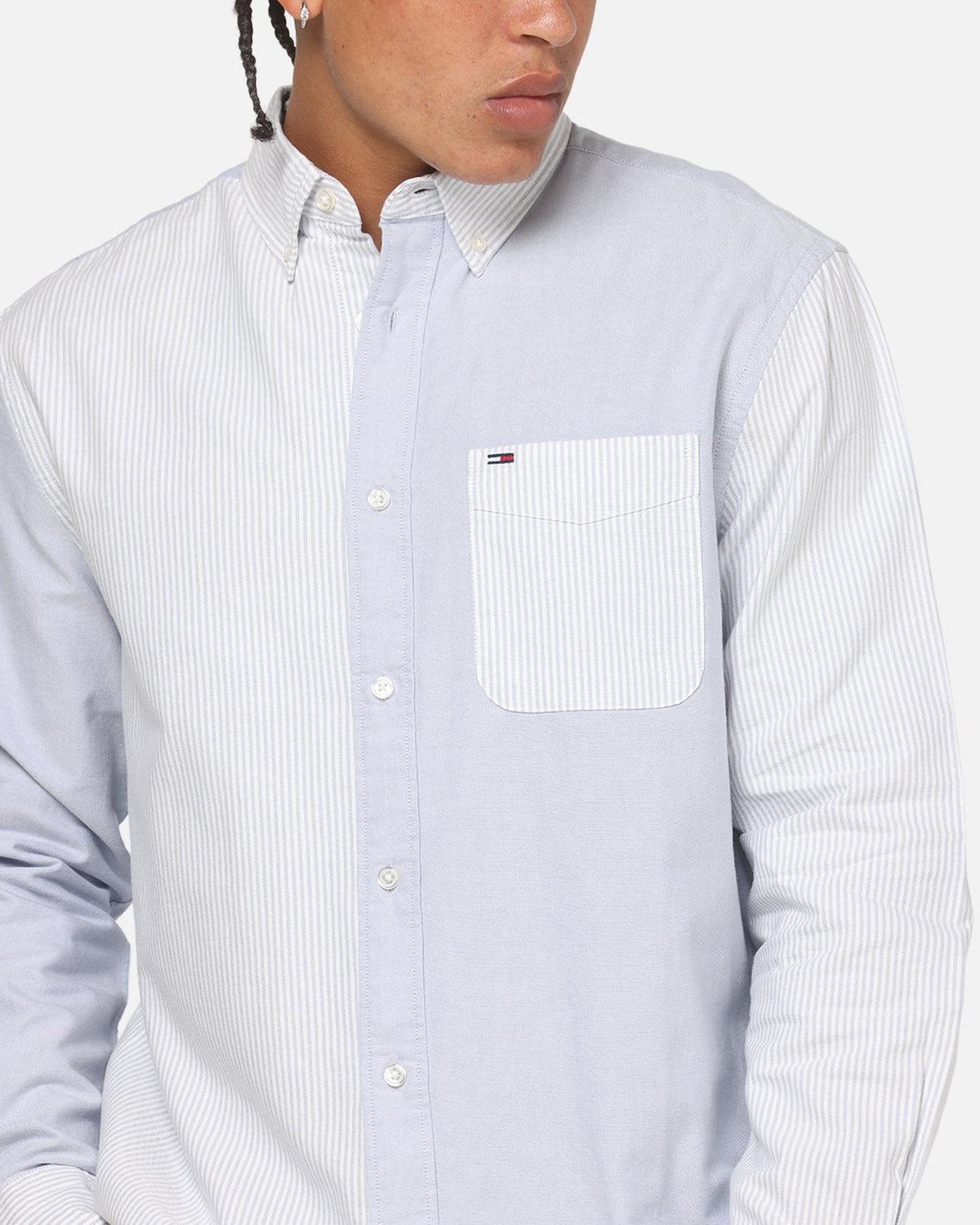 Tommy Jeans Relaxed Oxford Stripes Button Up Shirt Blue Pinstripe