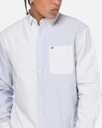 Tommy Jeans Relaxed Oxford Stripes Button Up Shirt Blue Pinstripe