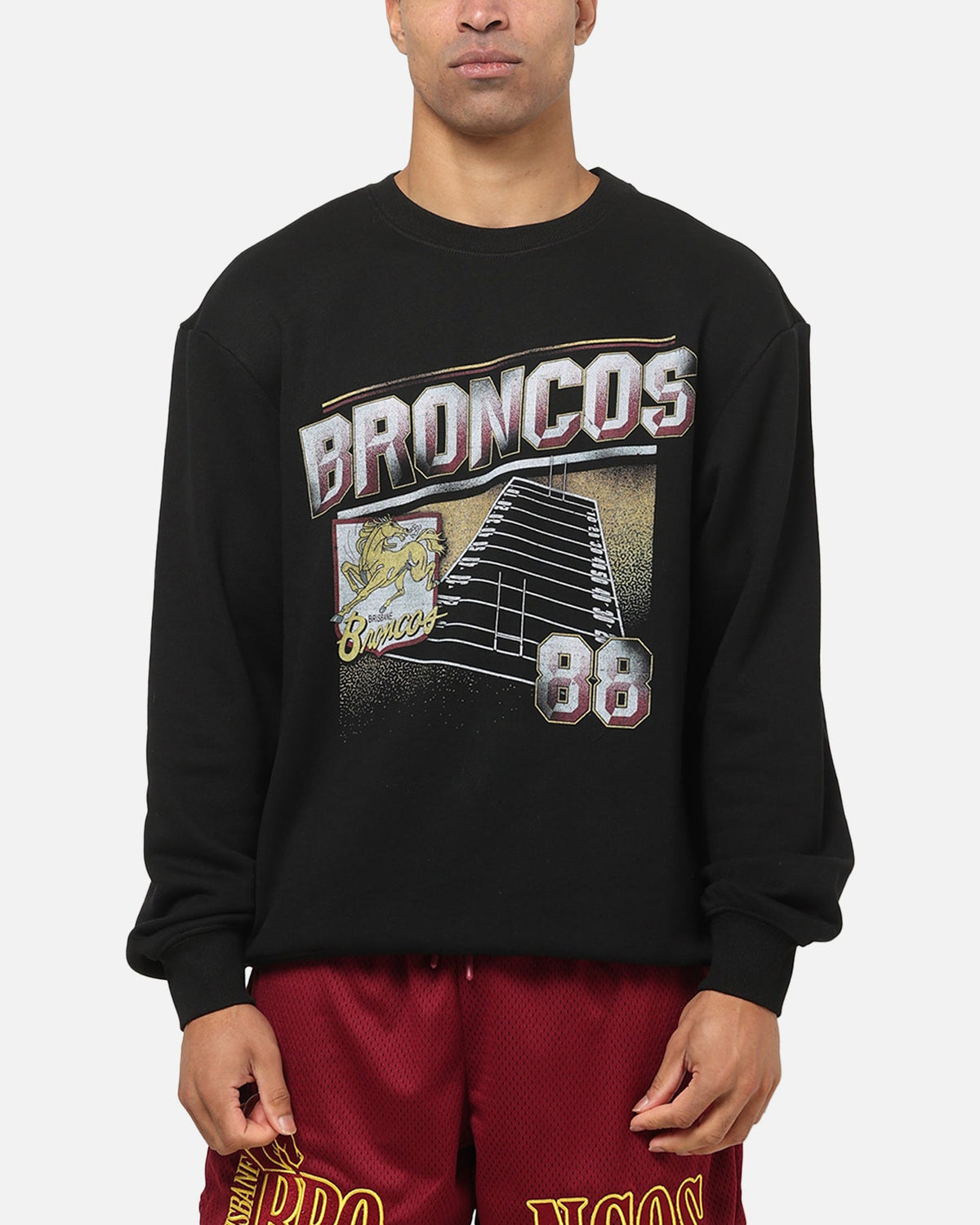 Bleacher Athletic Brisbane Broncos NRL 1908 Adult Crewneck Black