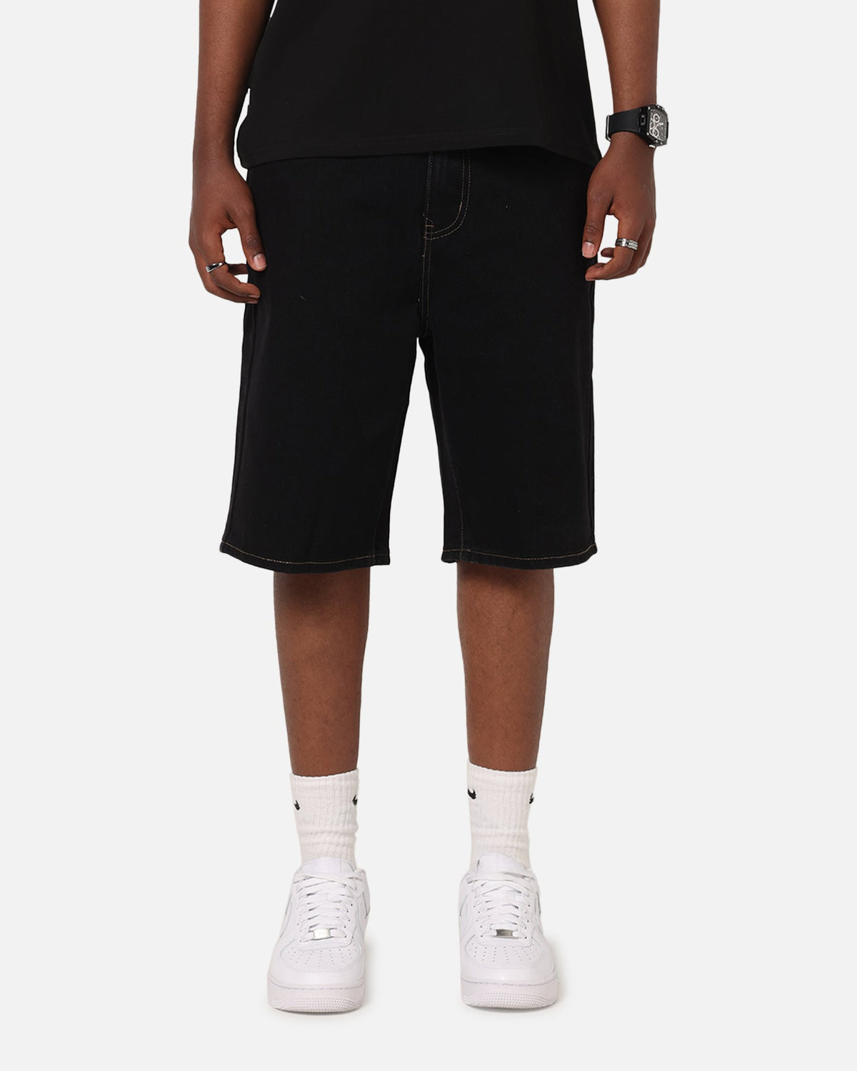 S Double Denim Standard Shorts Black Rinse