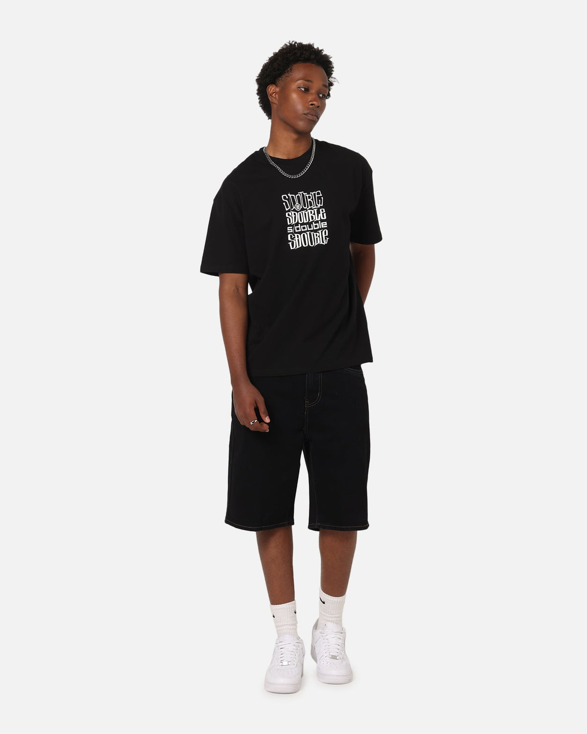 S Double Denim Standard Shorts Black Rinse