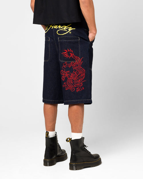 Ed Hardy Dragon Jorts Indigo