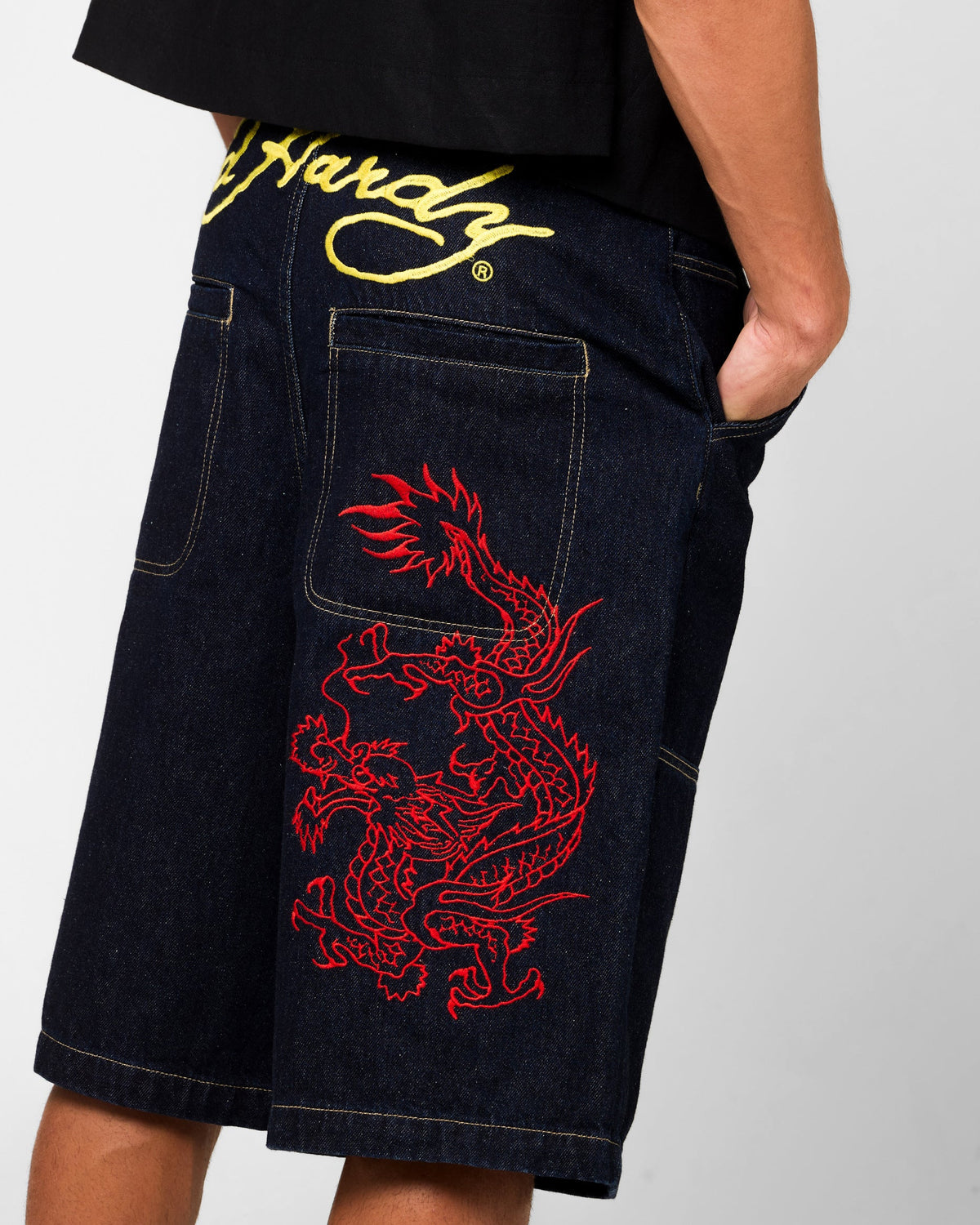 Ed Hardy Dragon Jorts Indigo