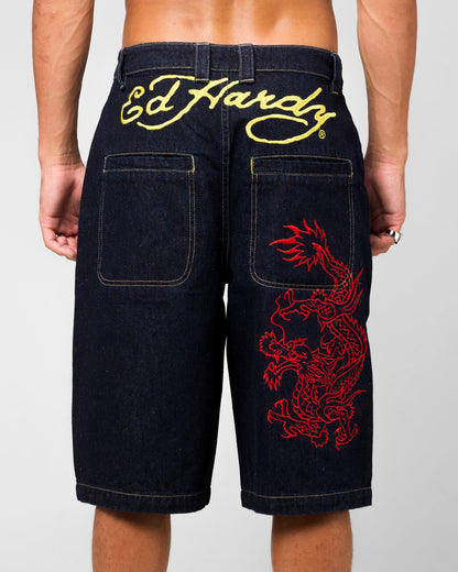 Ed Hardy Dragon Jorts Indigo