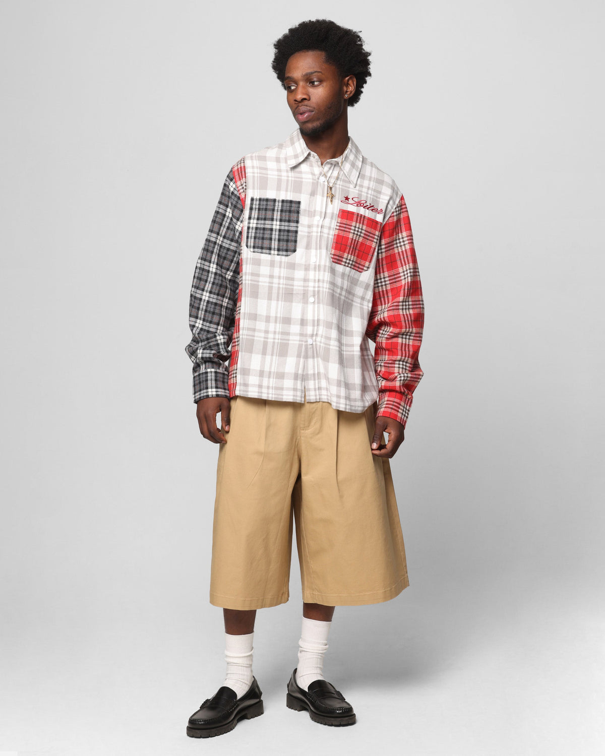 Loiter Wide Leg Chino Shorts Tan