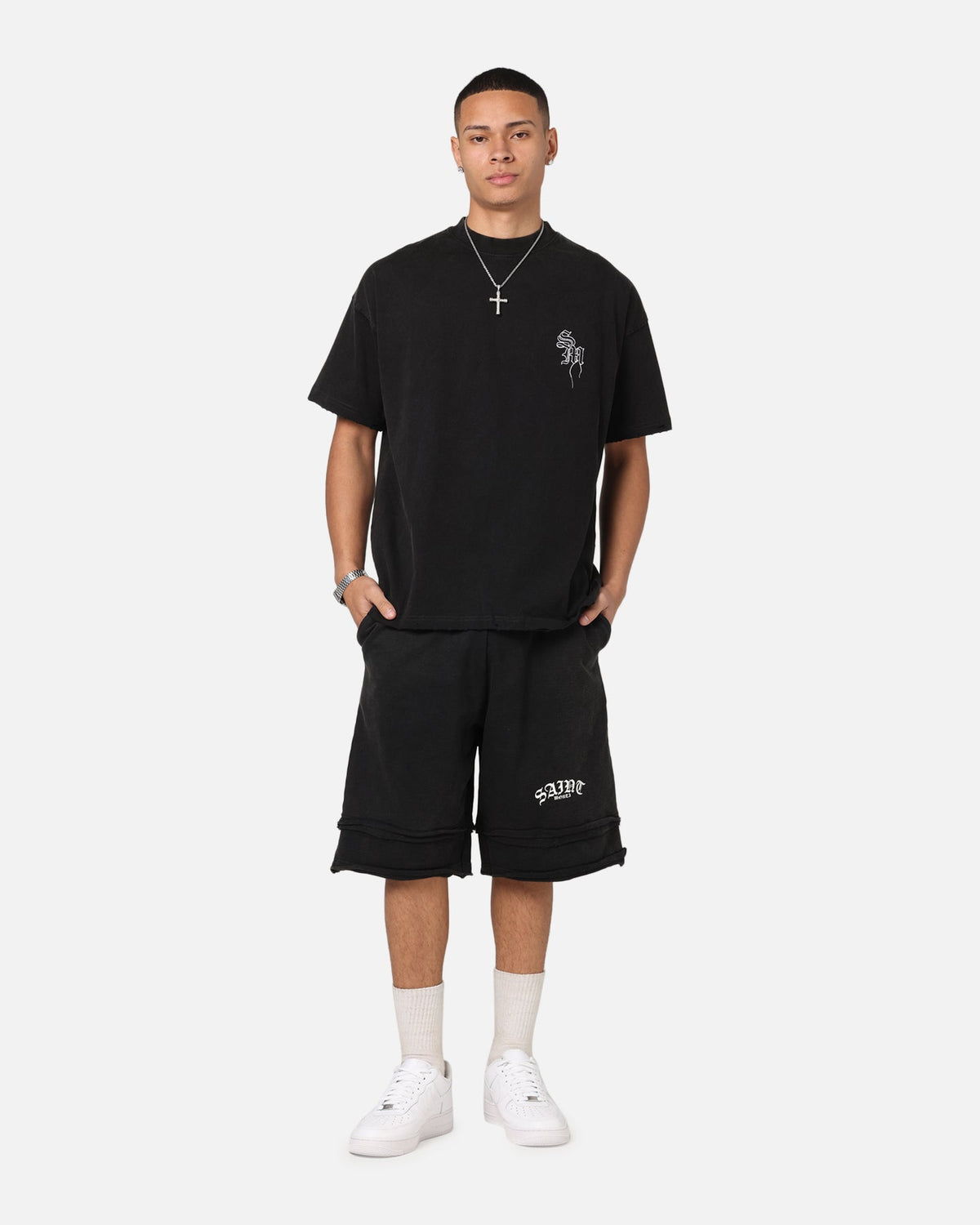 Saint Morta Gothic Layered Sweat Shorts Black