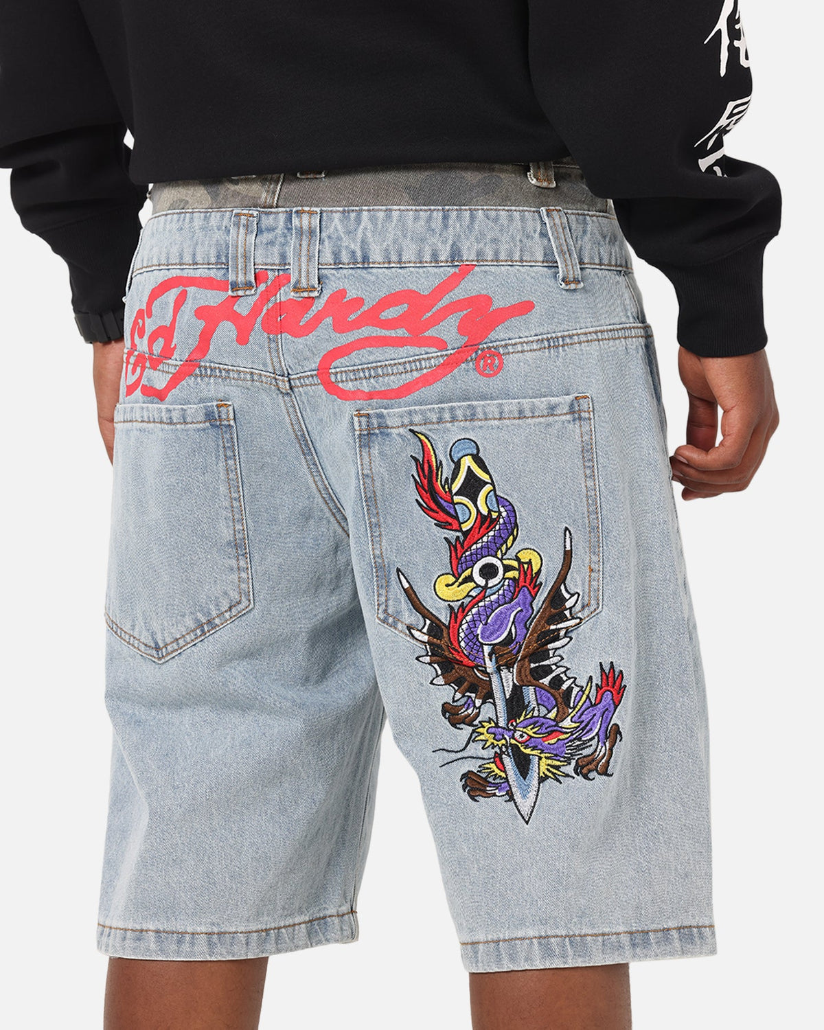 Ed Hardy Double Waist Camo Jorts Mid Blue Denim