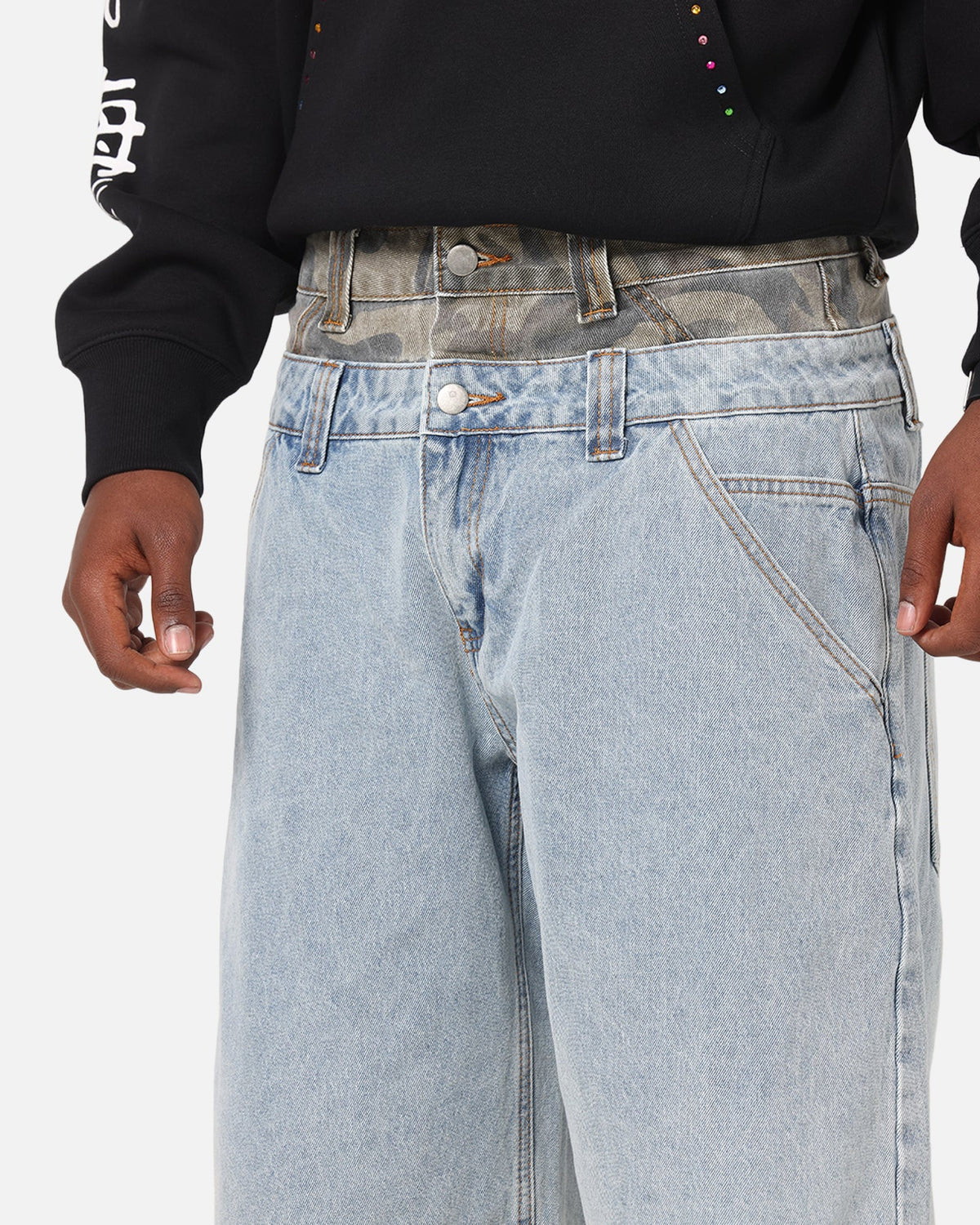 Ed Hardy Double Waist Camo Jorts Mid Blue Denim