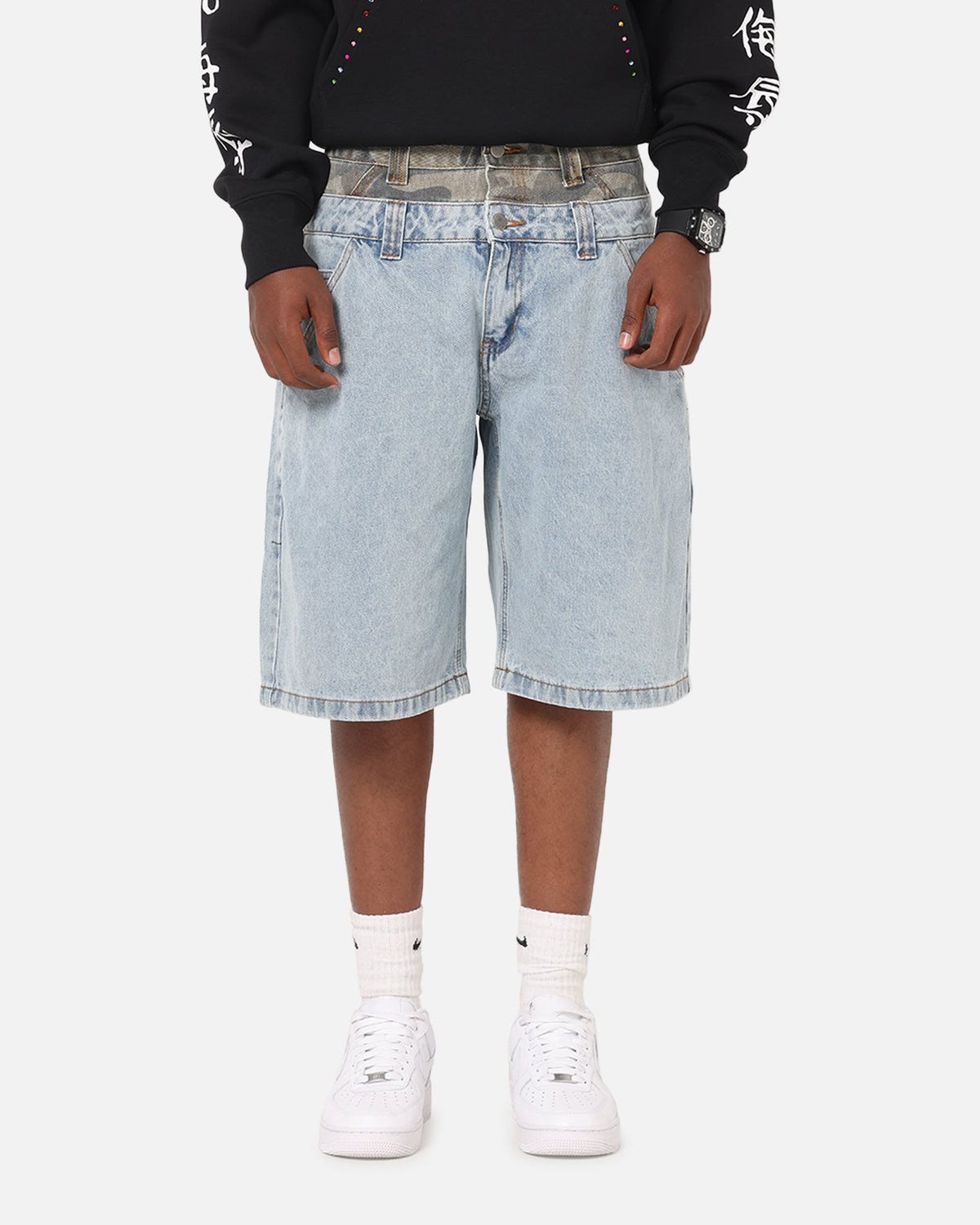 Ed Hardy Double Waist Camo Jorts Mid Blue Denim