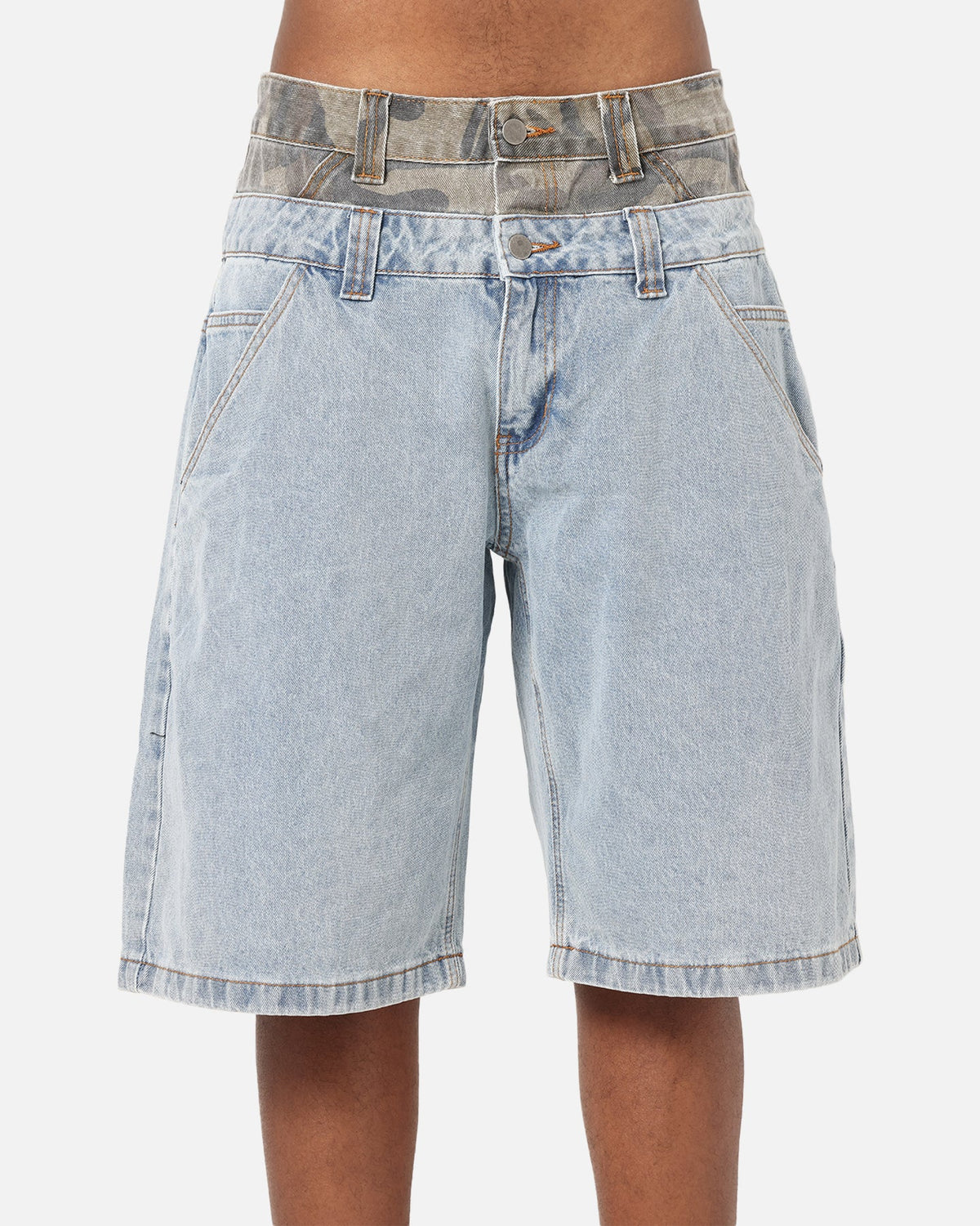Ed Hardy Double Waist Camo Jorts Mid Blue Denim