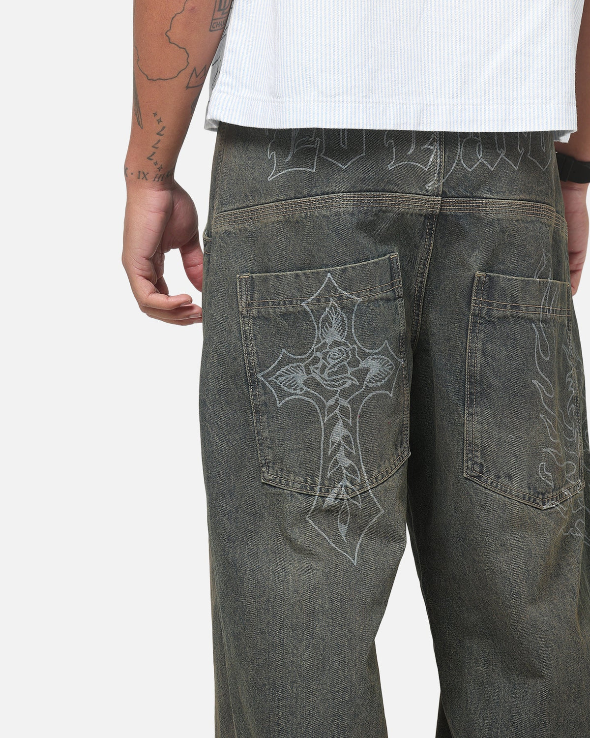 Ed Hardy Ghost Tattoo Ultra Wide Jeans Dirty Denim