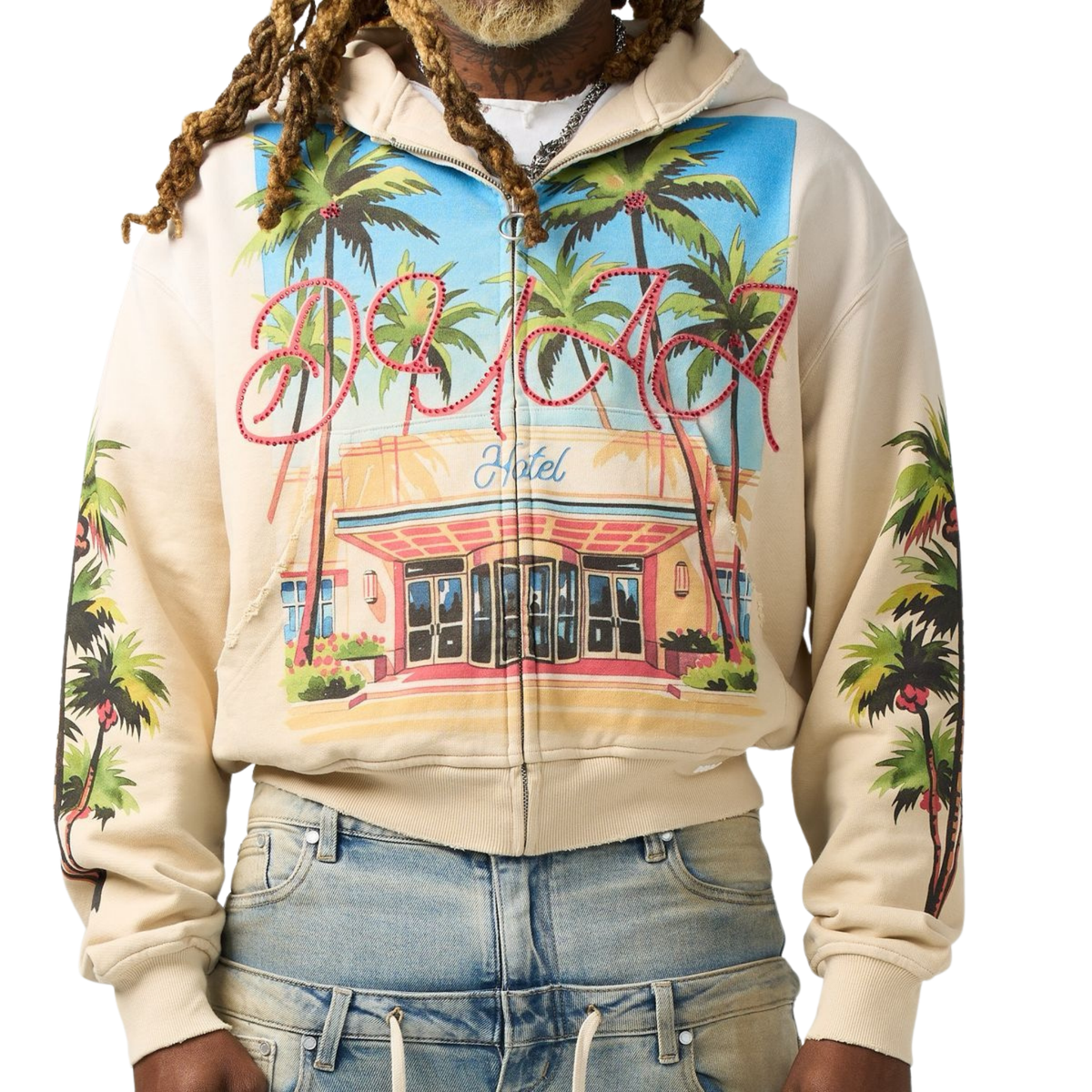 DUAA "Stay" Zip Up Hoodie (Cream)