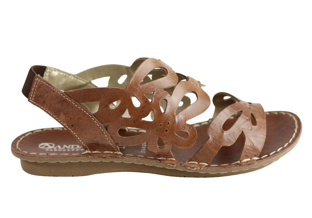 Andacco Desiree Womens Comfortable Flat Leather Sandals Made In Brazil
