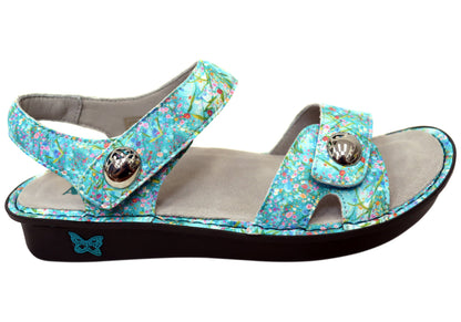 Alegria Vienna Womens Comfortable Leather Sandals Aqua Flora
